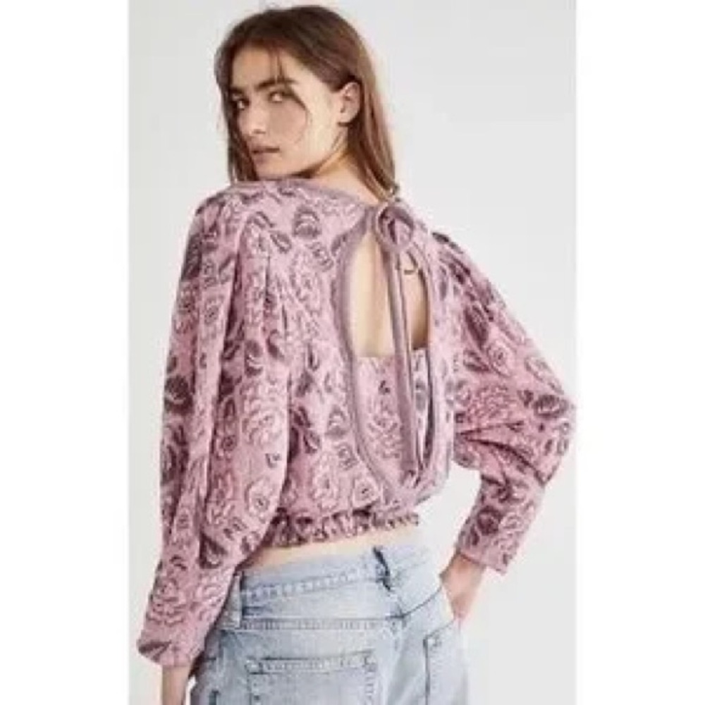 Free People Pink Paisley Open-Back Cropped Top